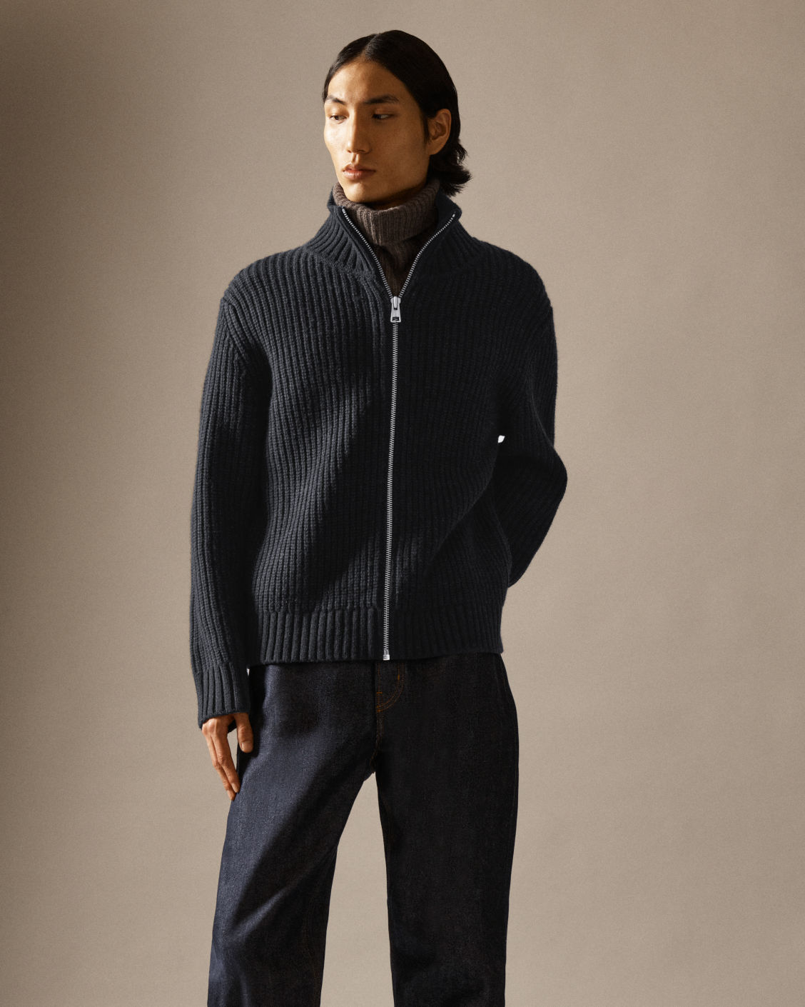 Made-to-Order Men's Ribbed Full-Zip High-Neck Sweater