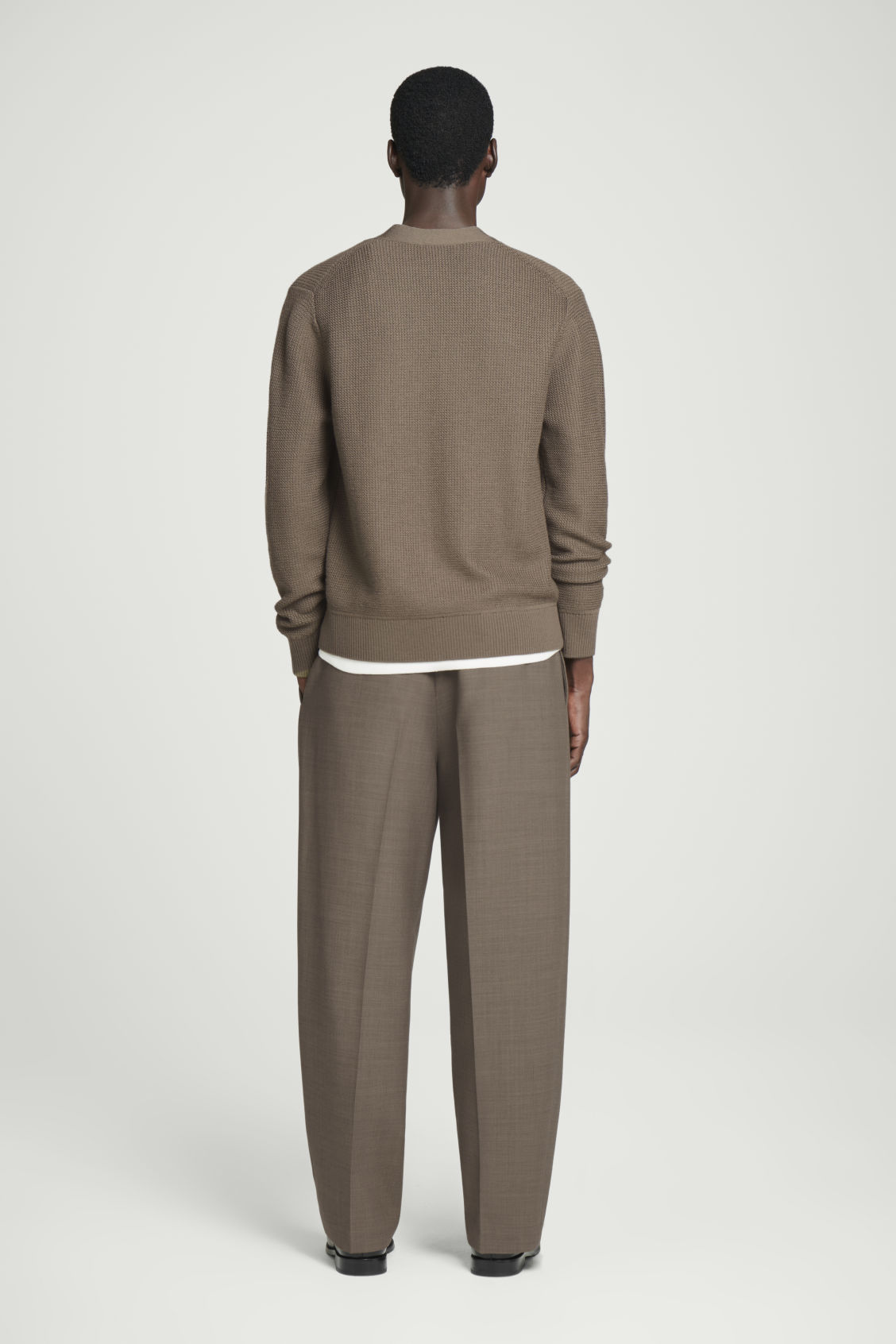 Made-to-Order Men's Textured Knit Cardigan in Taupe