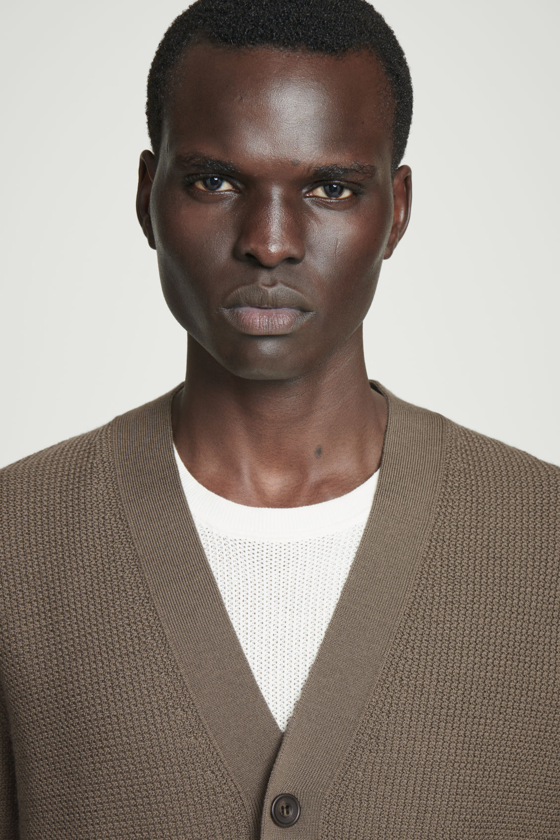 Made-to-Order Men's Textured Knit Cardigan in Taupe