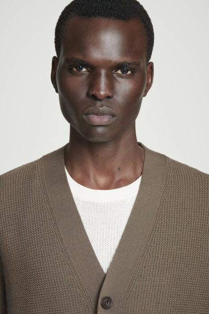 Made-to-Order Men's Textured Knit Cardigan in Taupe