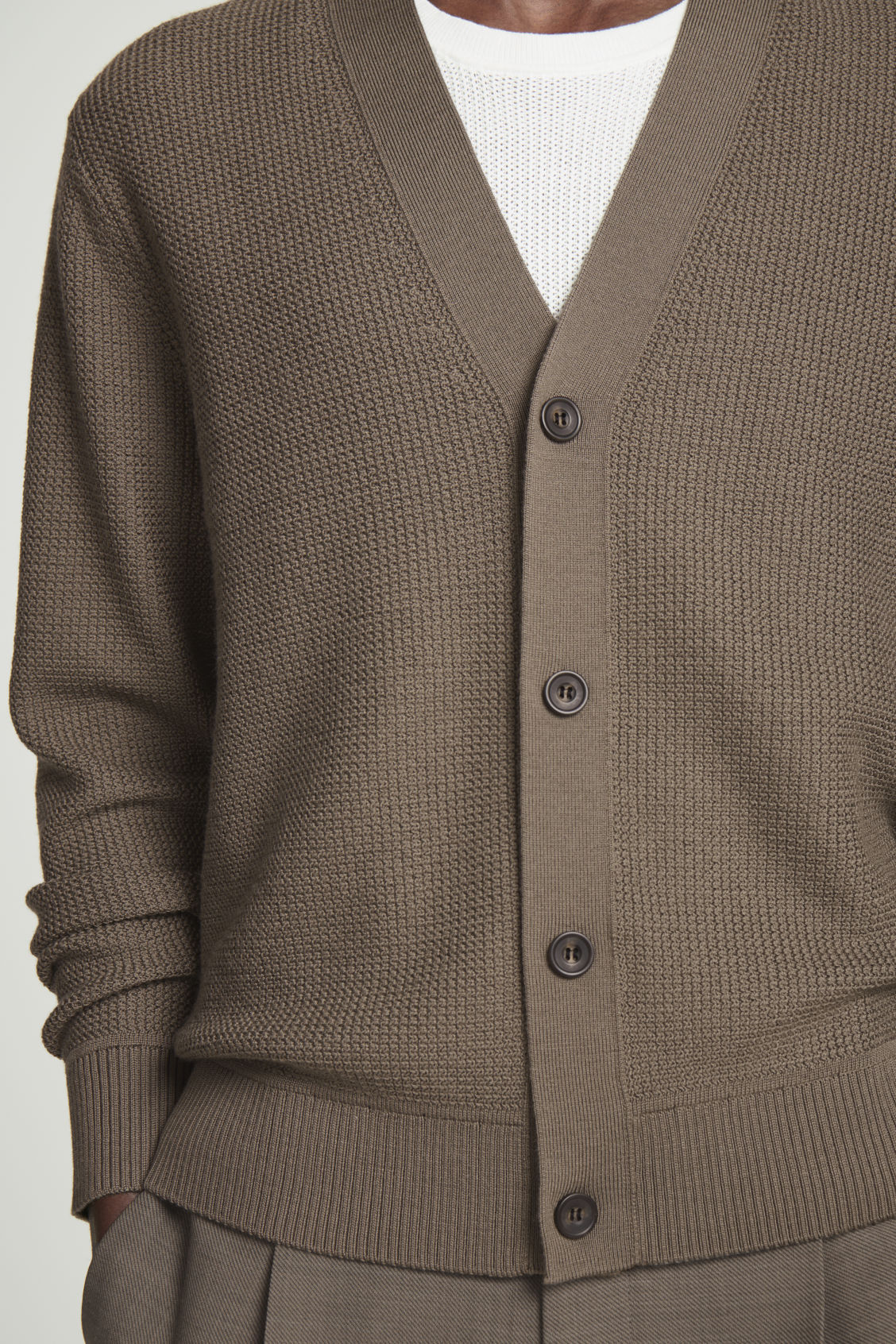 Made-to-Order Men's Textured Knit Cardigan in Taupe