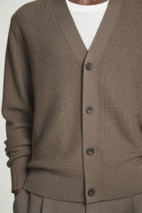 Made-to-Order Men's Textured Knit Cardigan in Taupe