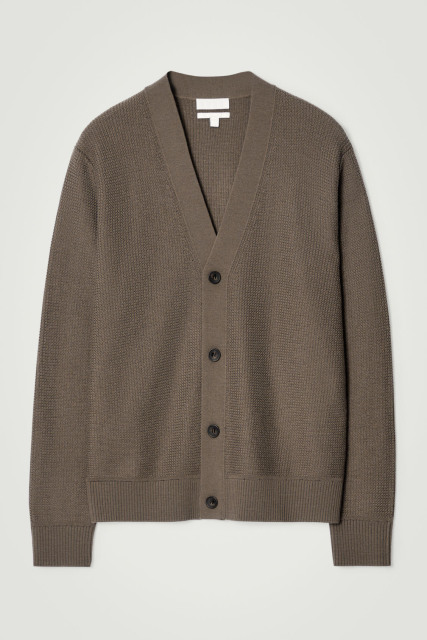 Made-to-Order Men's Textured Knit Cardigan in Taupe