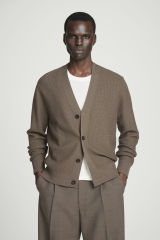 Made-to-Order Men's Textured Knit Cardigan in Taupe