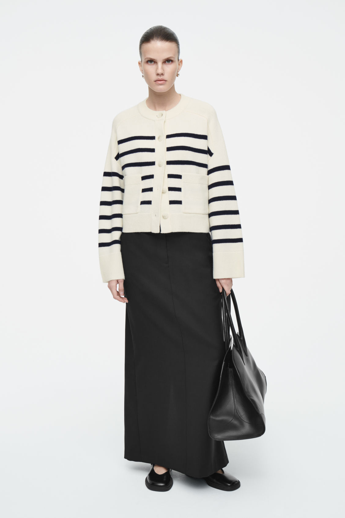 Tailor-Made Women's Striped Knit Button-Up Cardigan