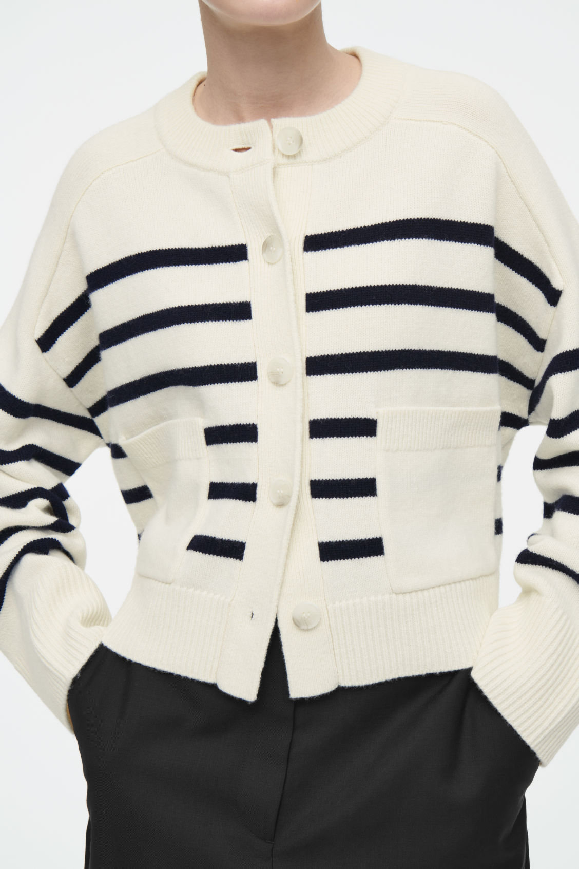 Tailor-Made Women's Striped Knit Button-Up Cardigan