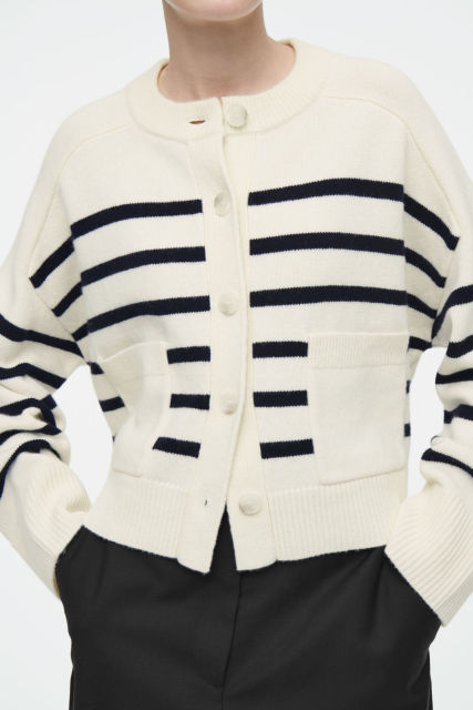 Tailor-Made Women's Striped Knit Button-Up Cardigan