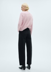 OEM Women's Cable Knit Crewneck Sweater in Soft Pink