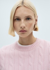 OEM Women's Cable Knit Crewneck Sweater in Soft Pink