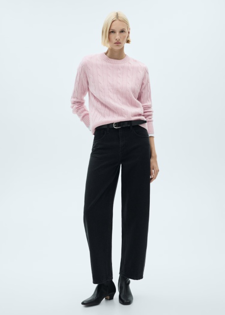 OEM Women's Cable Knit Crewneck Sweater in Soft Pink