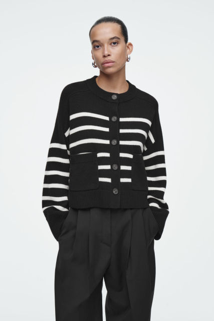 Wholesale Women's Striped Button-Up Cardigan with Pockets