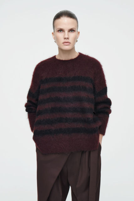 Custom Design Women's Striped Fuzzy Knit Sweater