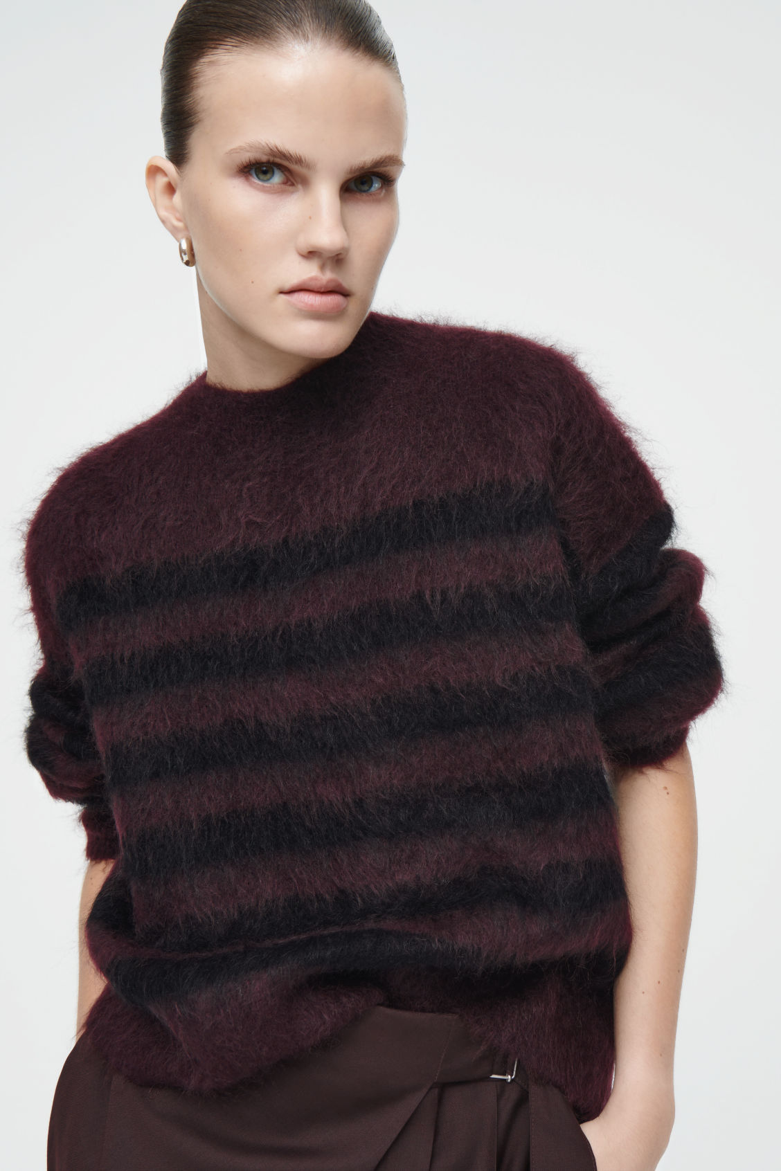 Custom Design Women's Striped Fuzzy Knit Sweater