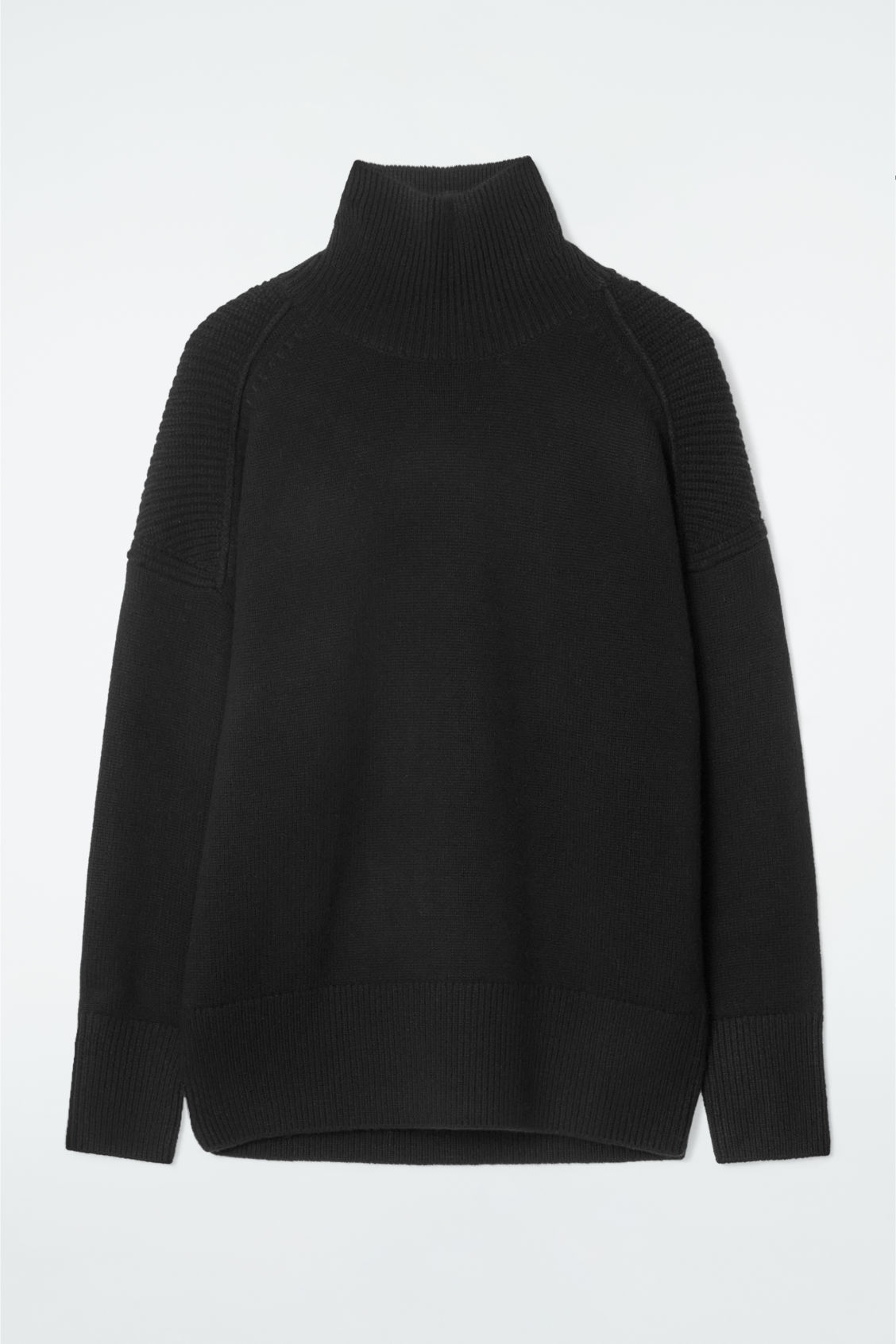 Personalized Women's Black Turtleneck Sweater with Ribbed Detailing