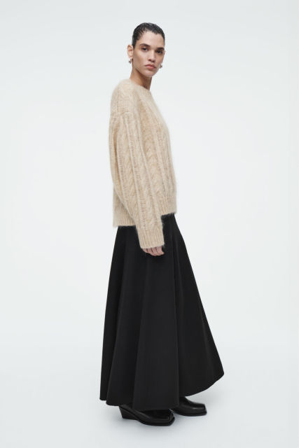 Made-to-Order Women's Sheer Cable Knit Sweater in Soft Beige