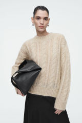 Made-to-Order Women's Sheer Cable Knit Sweater in Soft Beige