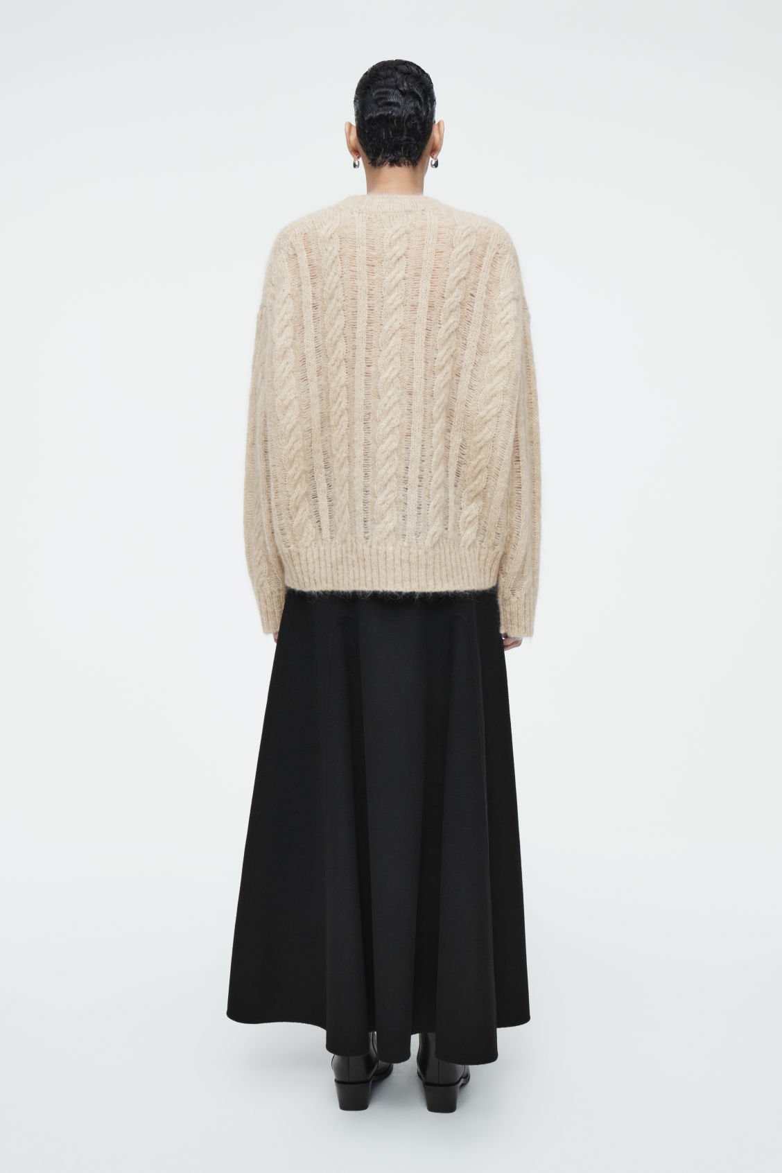 Made-to-Order Women's Sheer Cable Knit Sweater in Soft Beige