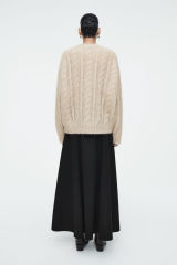 Made-to-Order Women's Sheer Cable Knit Sweater in Soft Beige
