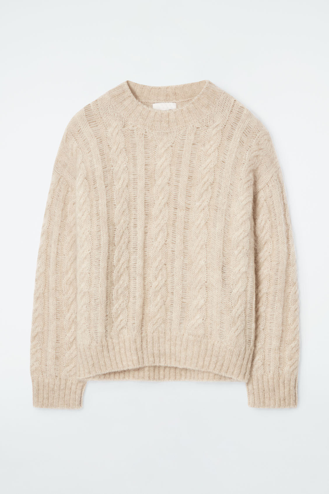 Made-to-Order Women's Sheer Cable Knit Sweater in Soft Beige