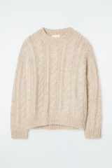 Made-to-Order Women's Sheer Cable Knit Sweater in Soft Beige