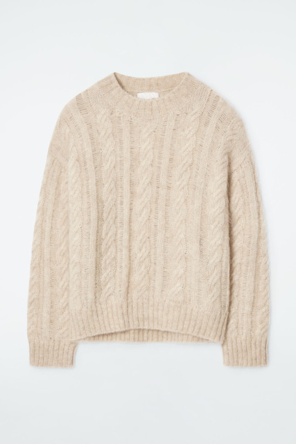 Made-to-Order Women's Sheer Cable Knit Sweater in Soft Beige