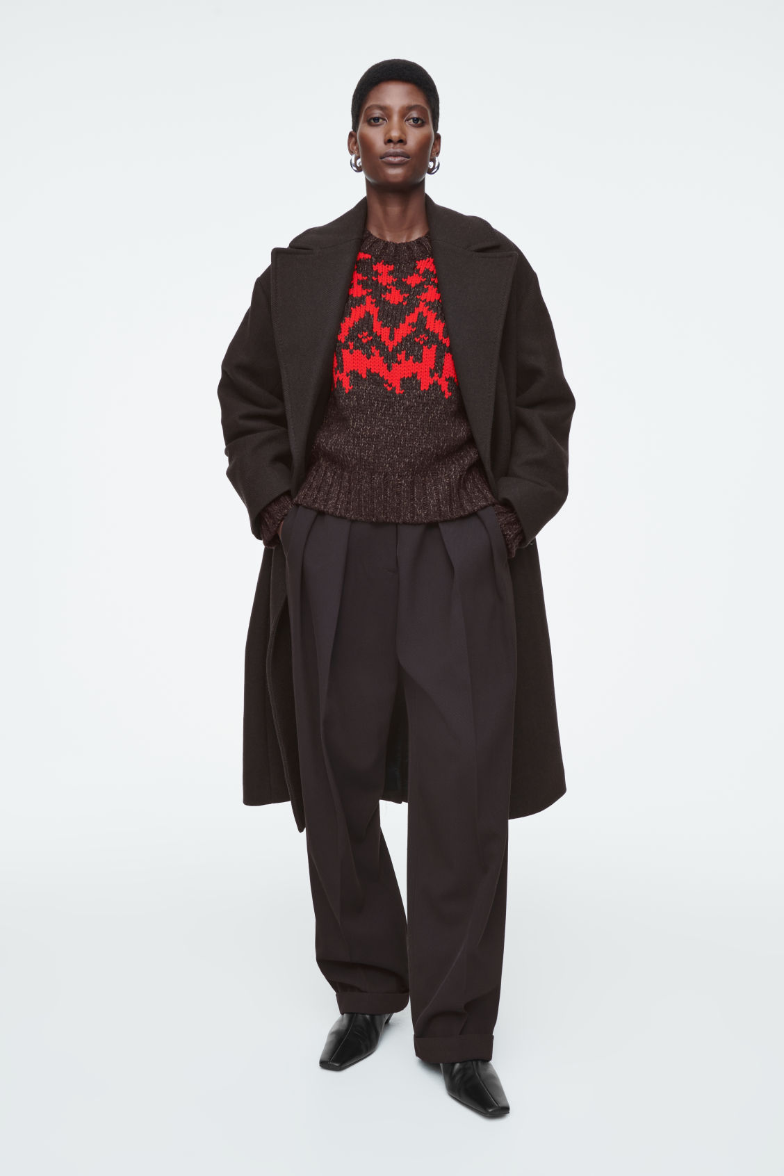 Cusomizable Women's Longline Wool Coat and Fair Isle Sweater Set