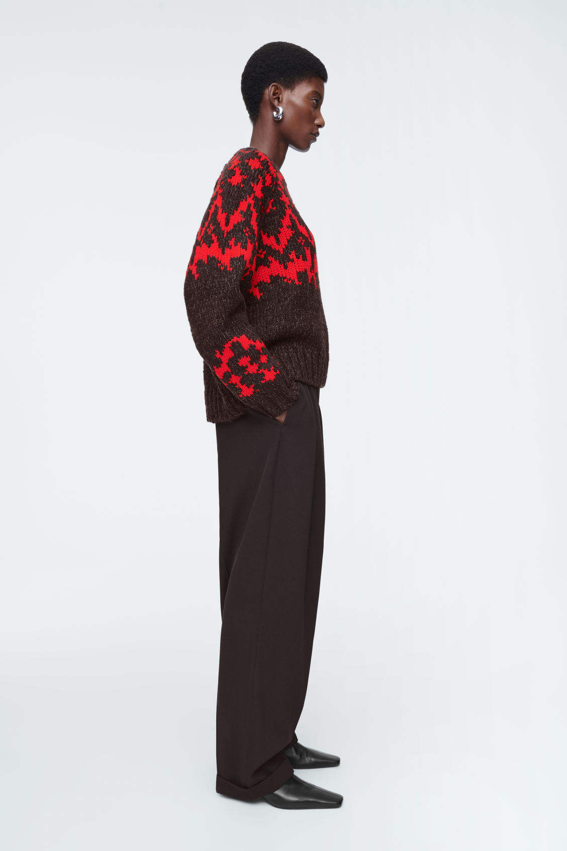 Cusomizable Women's Longline Wool Coat and Fair Isle Sweater Set