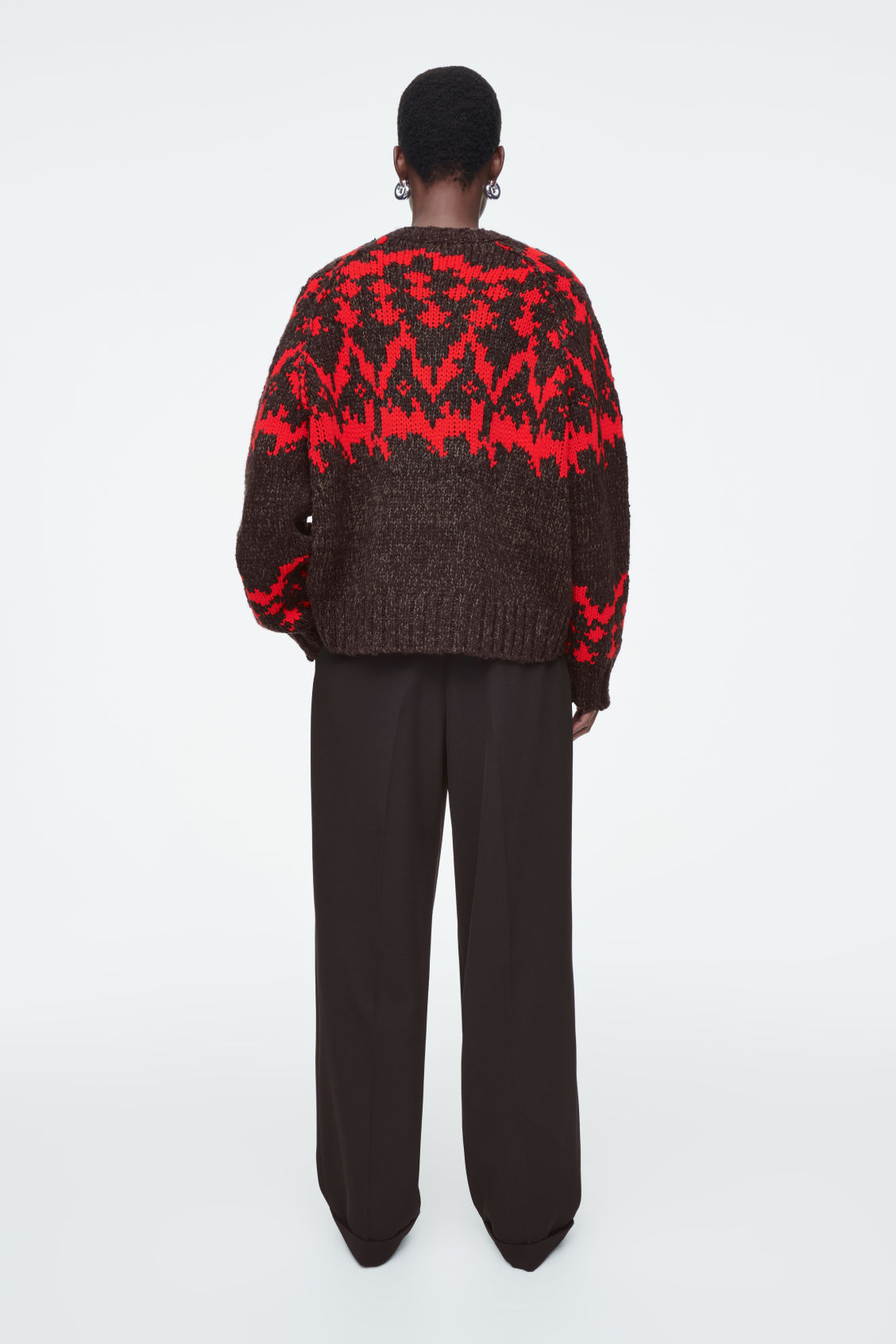 Cusomizable Women's Longline Wool Coat and Fair Isle Sweater Set