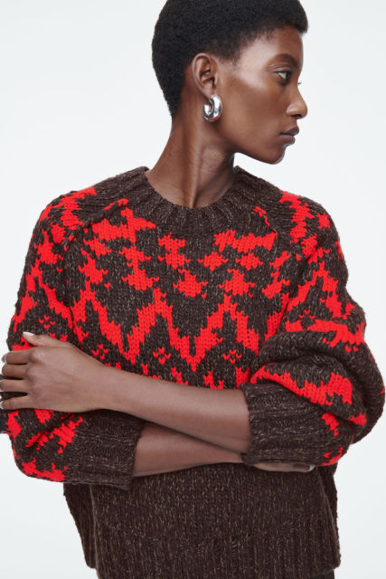 Cusomizable Women's Longline Wool Coat and Fair Isle Sweater Set
