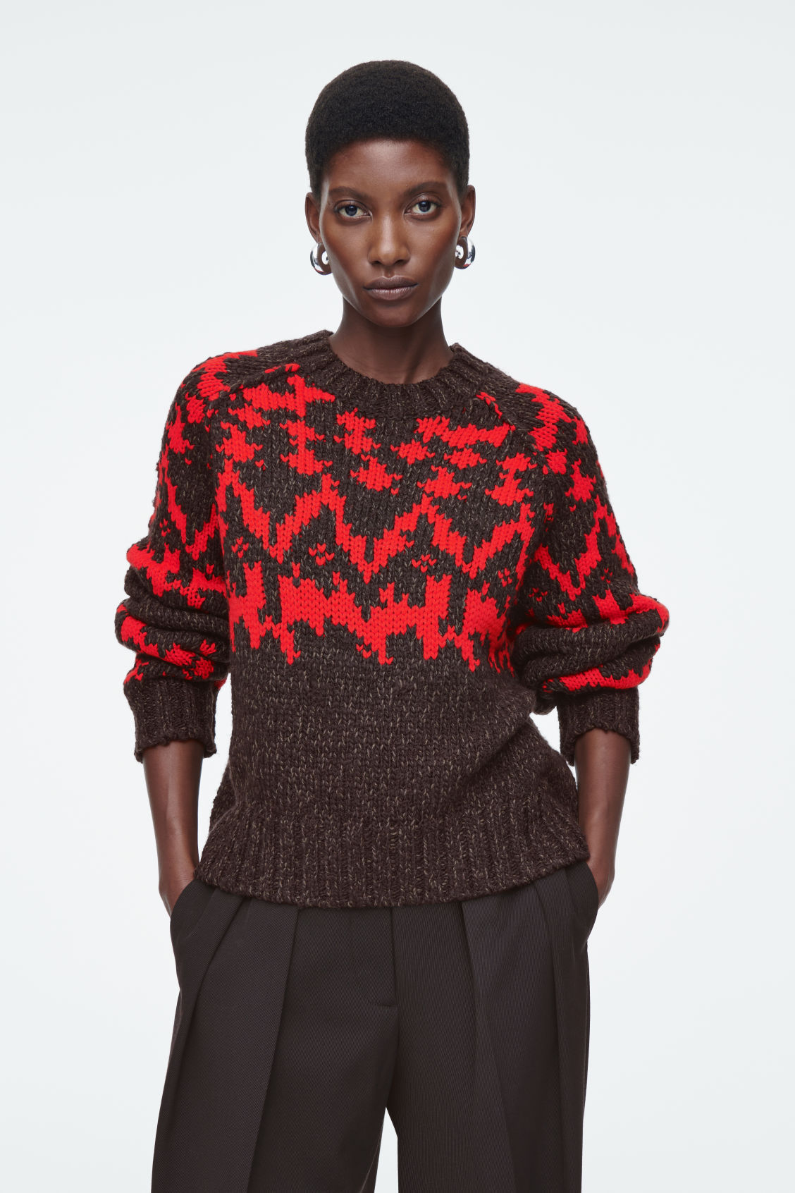 Cusomizable Women's Longline Wool Coat and Fair Isle Sweater Set