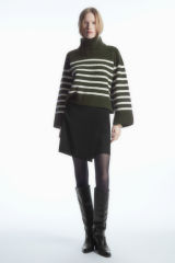 Custom Women's Striped Turtleneck Sweater and Wrap Skirt Ensemble