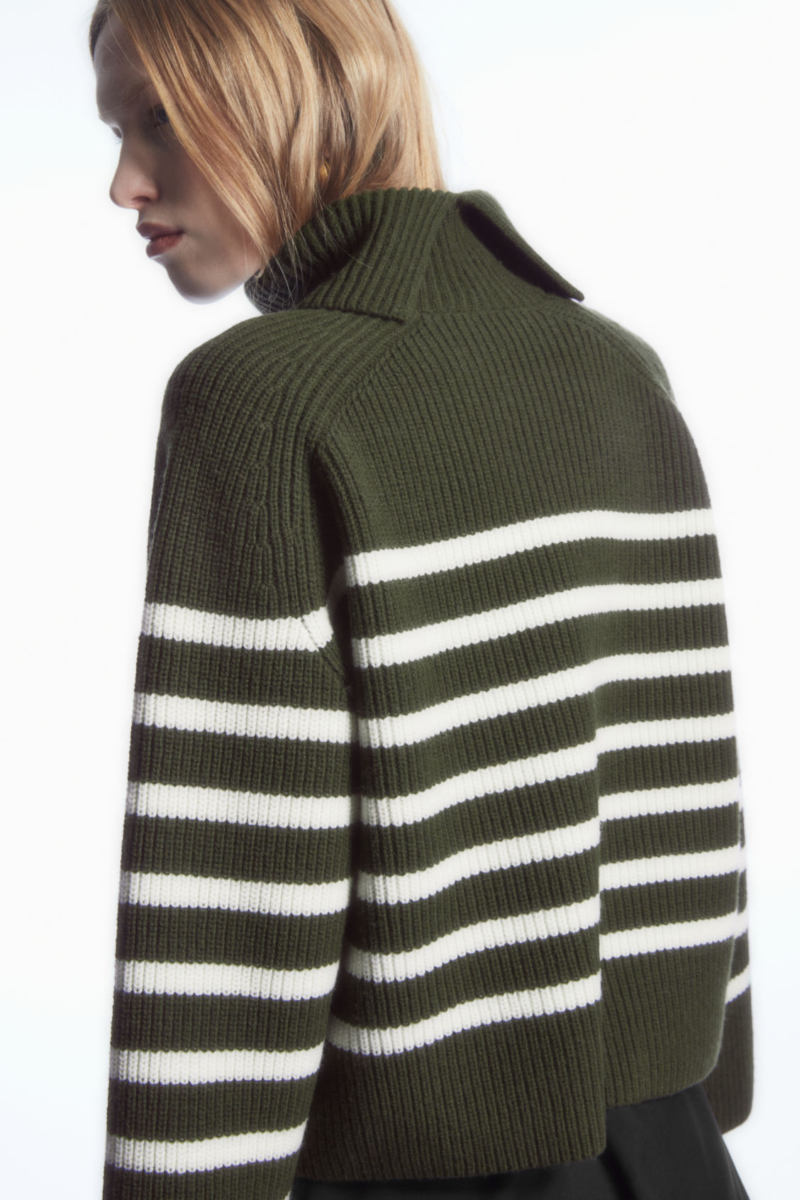 Custom Women's Striped Turtleneck Sweater and Wrap Skirt Ensemble