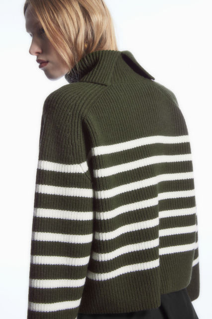 Custom Women's Striped Turtleneck Sweater and Wrap Skirt Ensemble