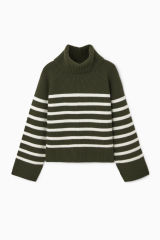 Custom Women's Striped Turtleneck Sweater and Wrap Skirt Ensemble
