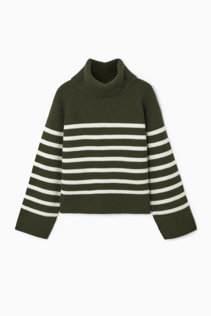 Custom Women's Striped Turtleneck Sweater and Wrap Skirt Ensemble