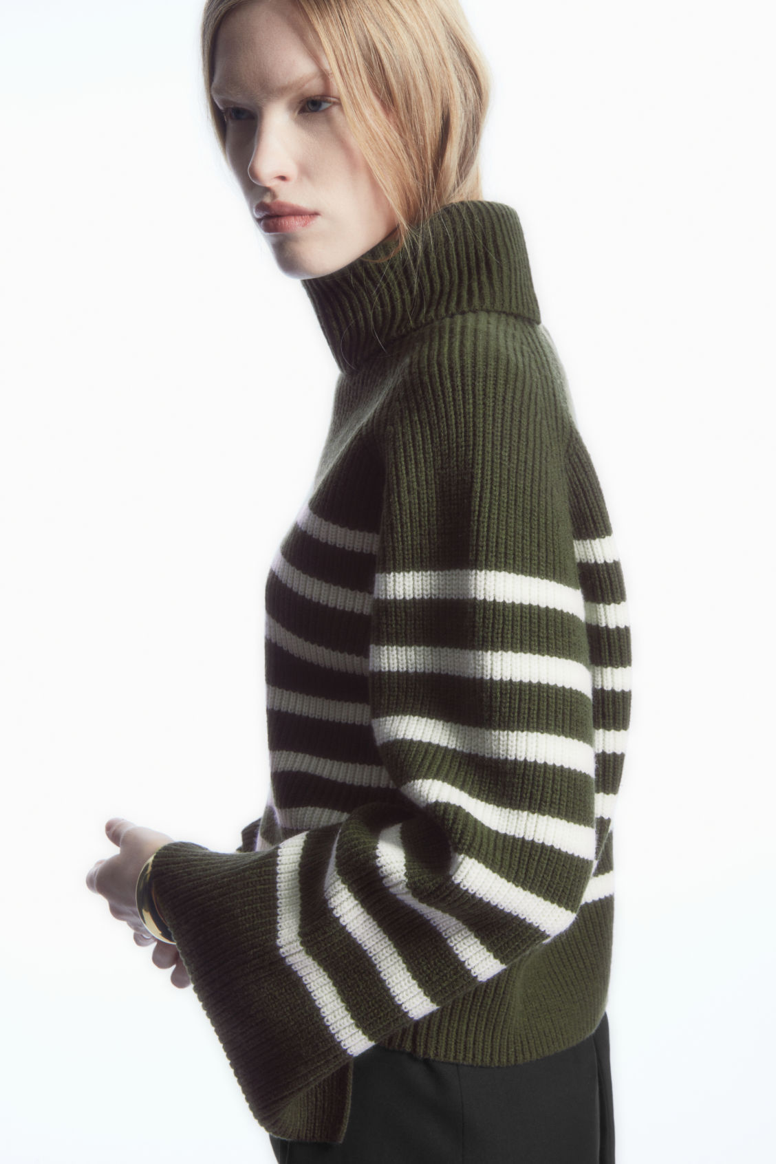 Custom Women's Striped Turtleneck Sweater and Wrap Skirt Ensemble