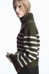 Custom Women's Striped Turtleneck Sweater and Wrap Skirt Ensemble