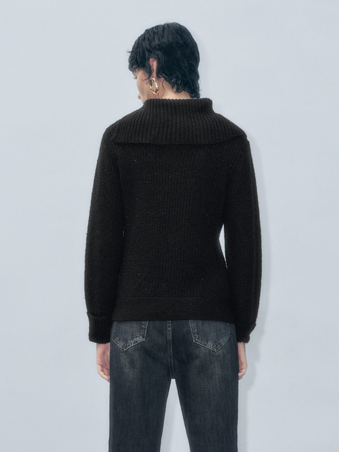 Wholesale Women's Ribbed High-Neck Sweater with Button Detail