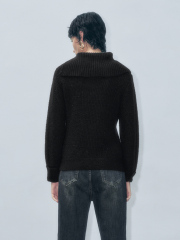 Wholesale Women's Ribbed High-Neck Sweater with Button Detail