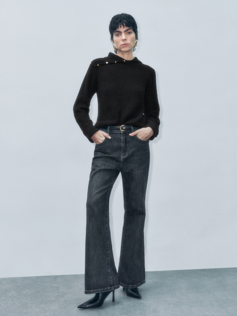 Wholesale Women's Ribbed High-Neck Sweater with Button Detail
