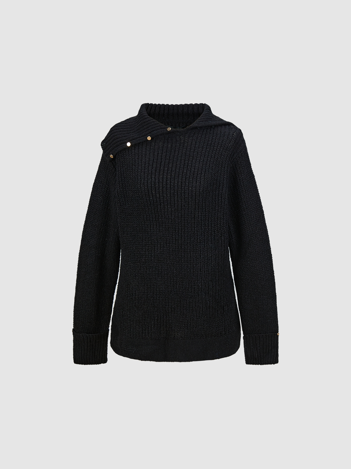 Wholesale Women's Ribbed High-Neck Sweater with Button Detail