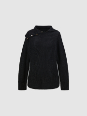 Wholesale Women's Ribbed High-Neck Sweater with Button Detail