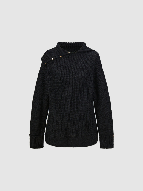 Wholesale Women's Ribbed High-Neck Sweater with Button Detail