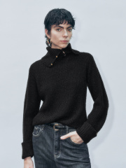 Wholesale Women's Ribbed High-Neck Sweater with Button Detail