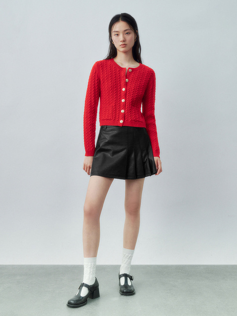 OEM/ODM Women's Red Cable Knit Cardigan with Gold Buttons