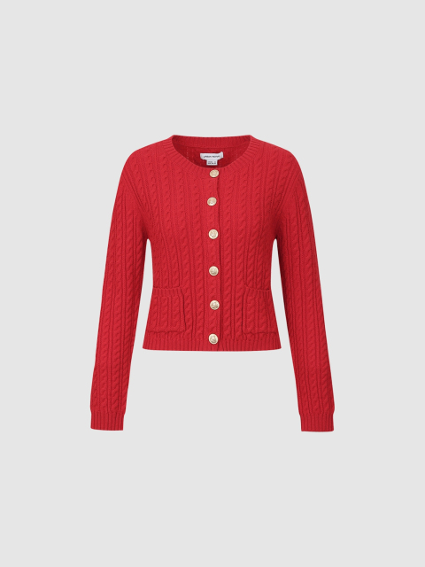 OEM/ODM Women's Red Cable Knit Cardigan with Gold Buttons