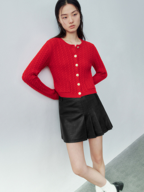 OEM/ODM Women's Red Cable Knit Cardigan with Gold Buttons