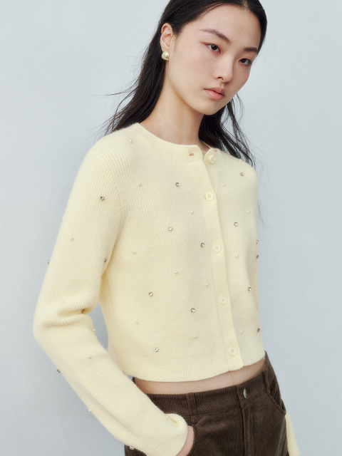 Personalized Women's Pearl-Embellished Yellow Cardigan