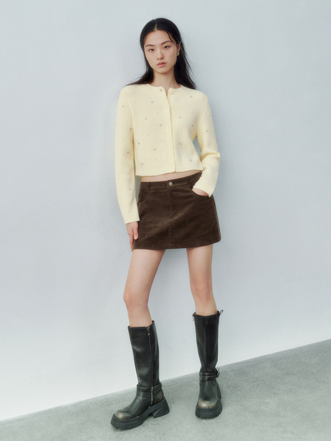 Personalized Women's Pearl-Embellished Yellow Cardigan