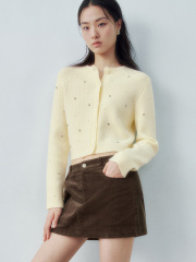 Personalized Women's Pearl-Embellished Yellow Cardigan